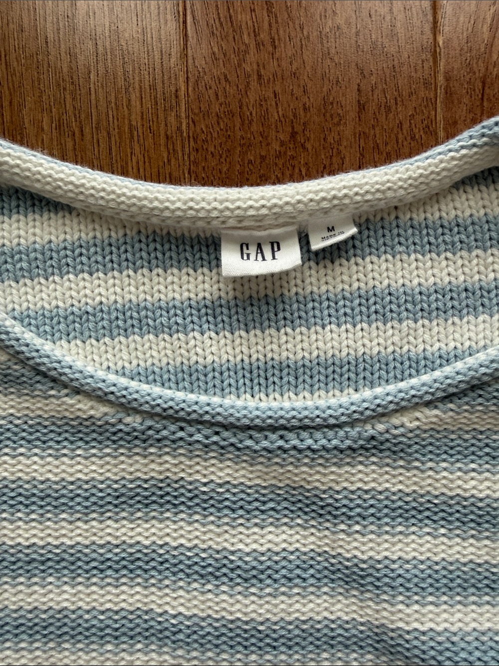 Gap 100% cotton roll neck baby blue white striped sweater M 90s style - Picture 2 of 10